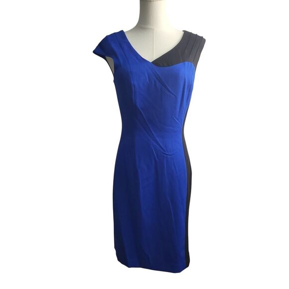 Jay Godfrey Size 2 Blue Black Color Block Bodycon Dress Sleeveless Wool Blend - Picture 3 of 11